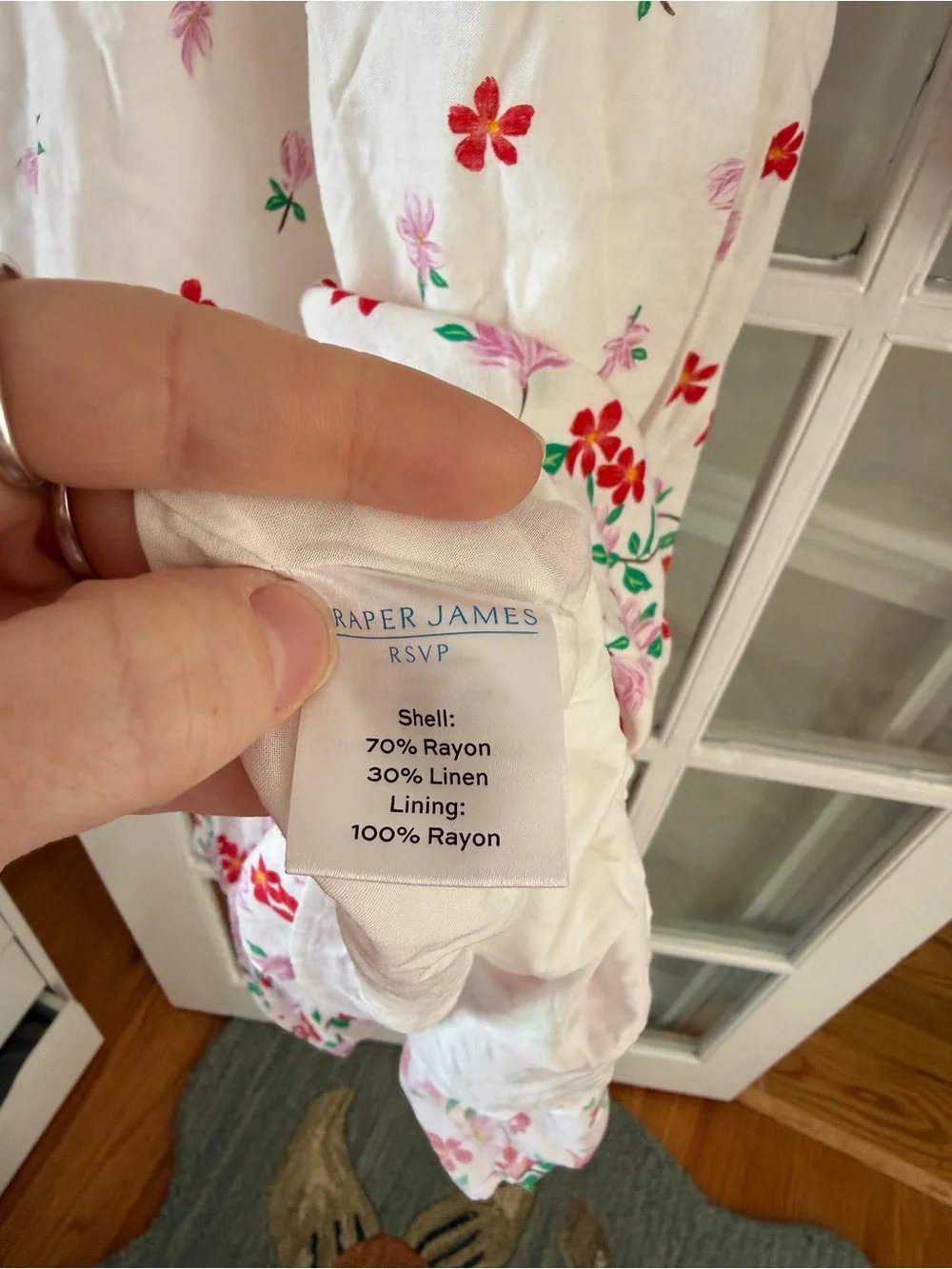 Draper James RSVP White Dress with Red & Pink Floral Smocking - Picture 5 of 8